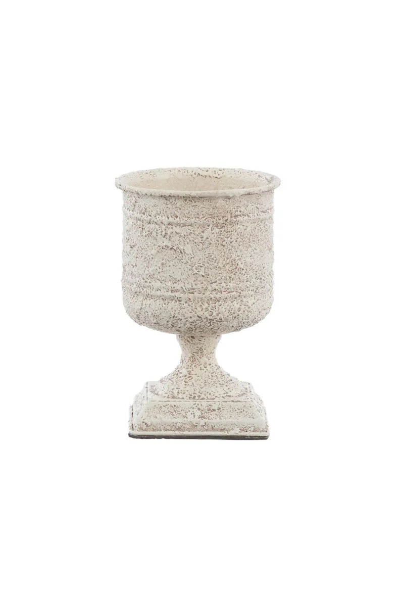 Metal Footed Urn 6.5" White Wash