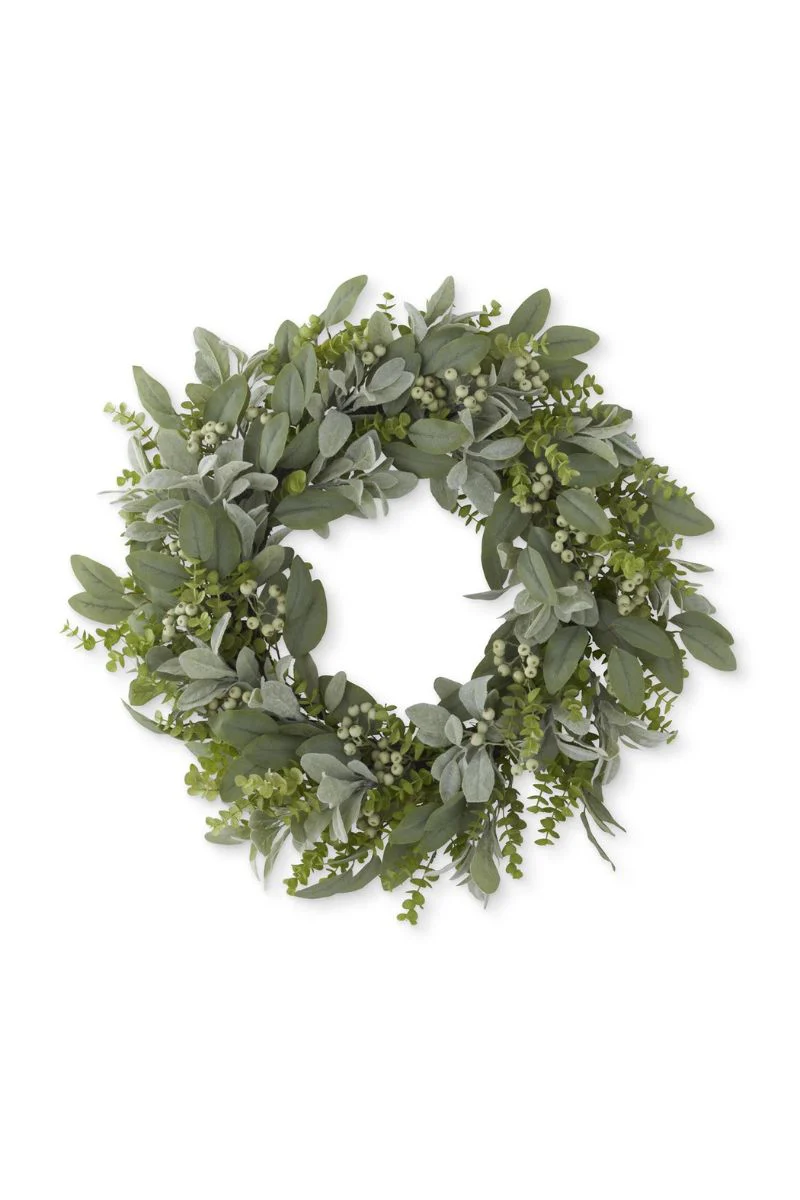 Faux Mixed Green Foliage with Berries Wreath 30"