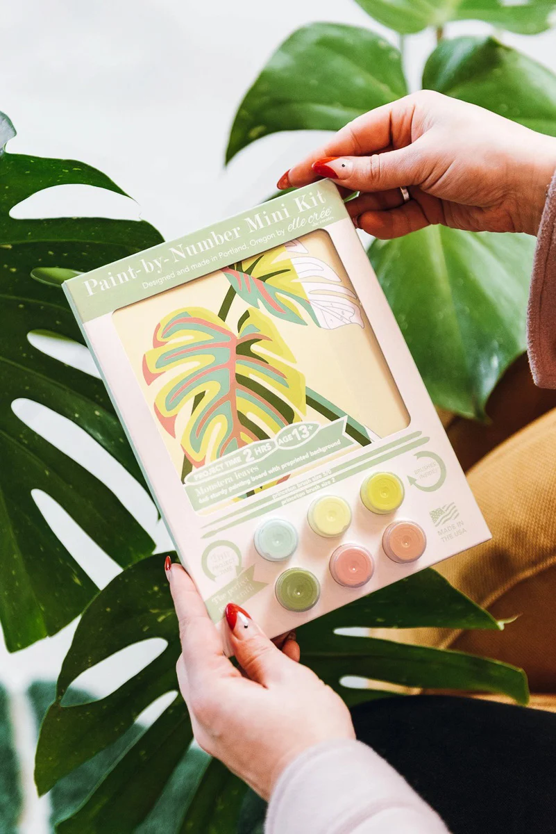 Monstera Leaves Mini Paint-by-Number Kit - Image 2