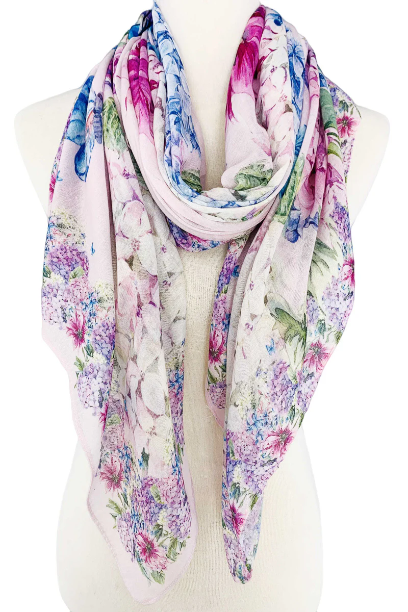 Hydrangea & Butterfly Scarf Pink/Multi