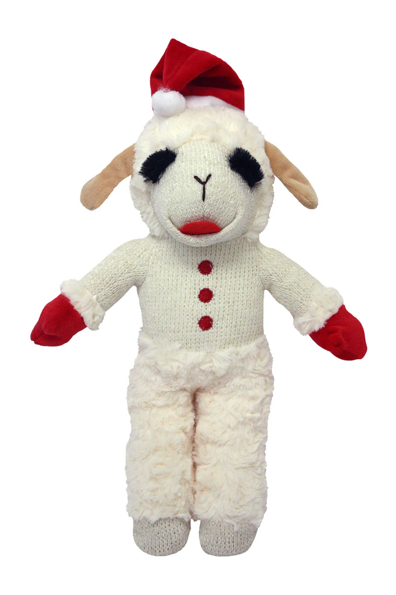 Multipet Holiday Lamb Chop Standing with Santa Hat 13"