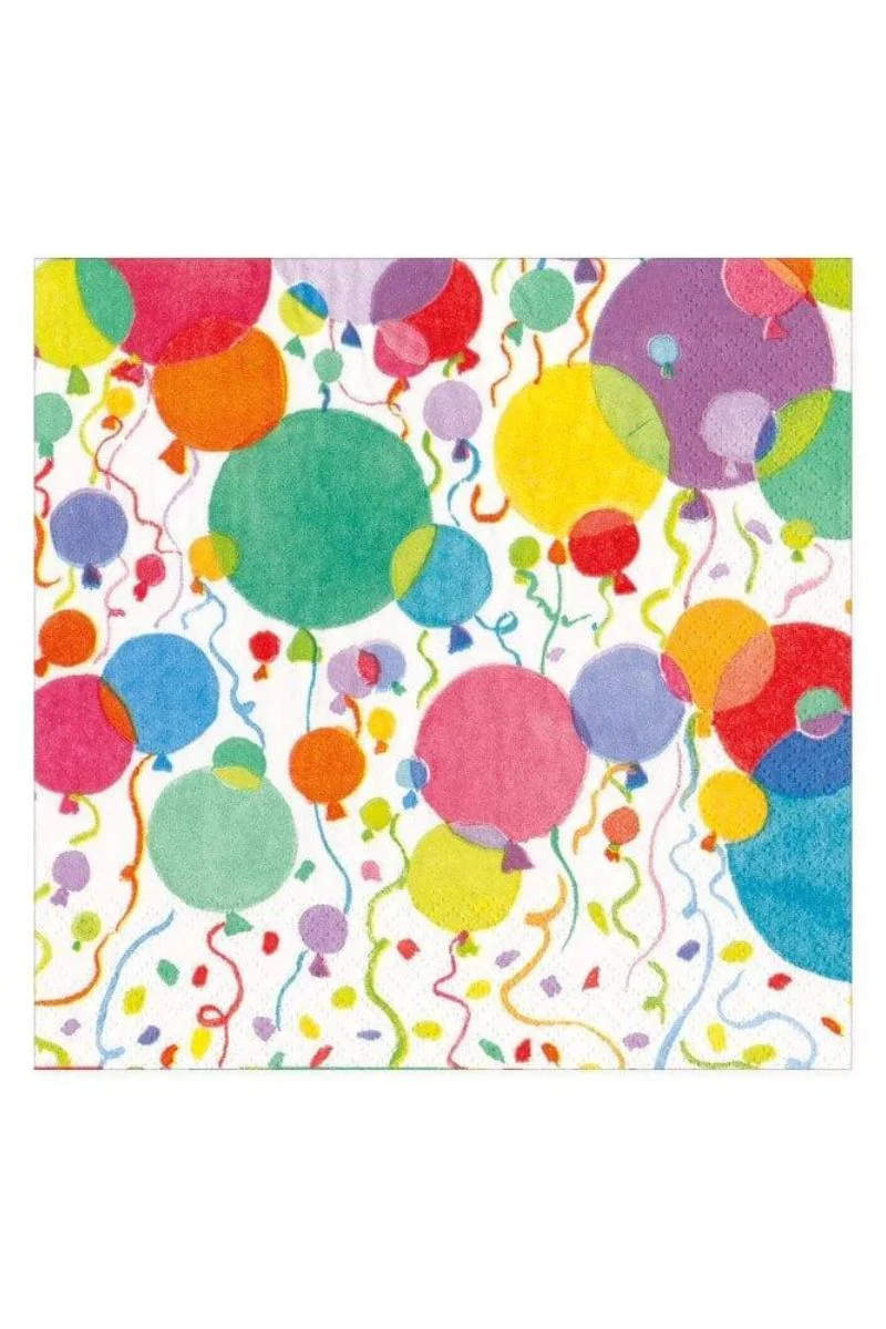 Caspari Balloons and Confetti White Cocktail Napkins