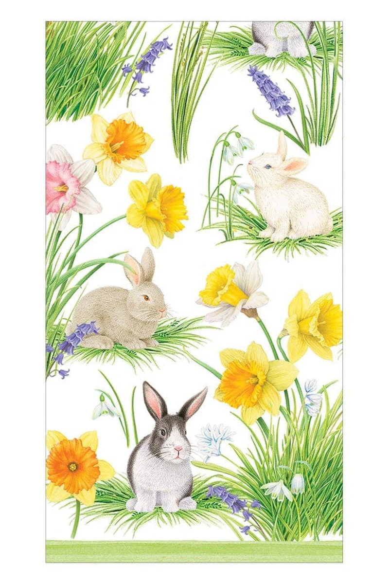 Caspari Bunnies And Daffodils Guest Towels - 15 Per Package