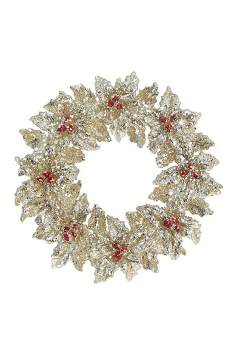 Glittered Holly Wreath Ornament 5" Multi