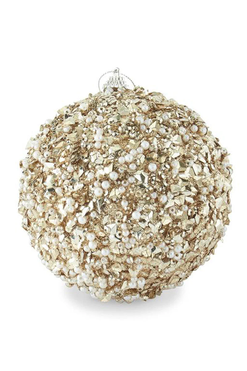 Champagne Sequins & Bead Embellished Shatterproof Ornament 5"