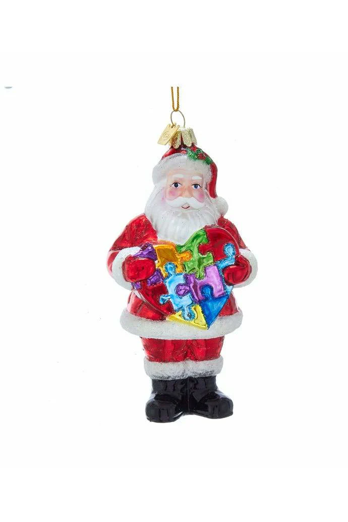 Noble Gems Autism Awareness Santa Glass Ornament
