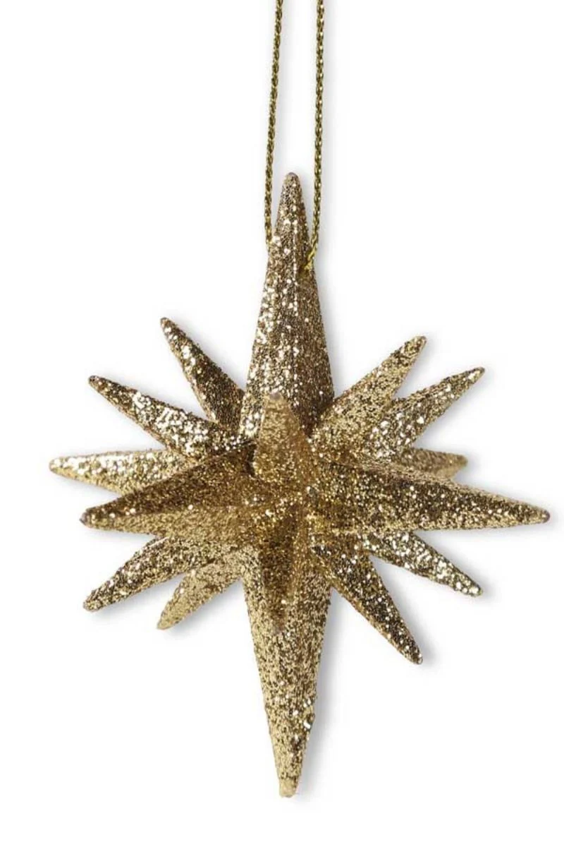 Glitter Star Ornament 6" Gold