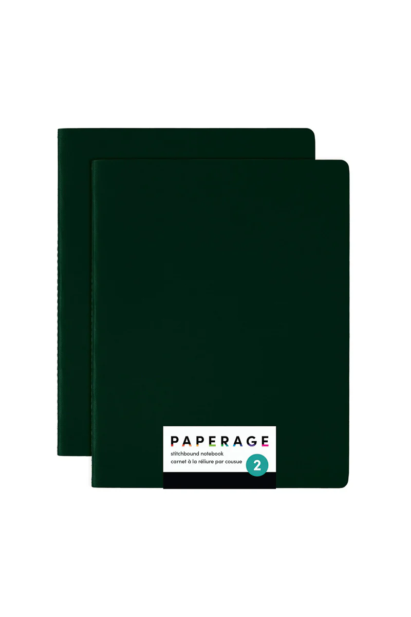 Paperage Stitchbound Lined Notebook Large 2 Pack Dark Green