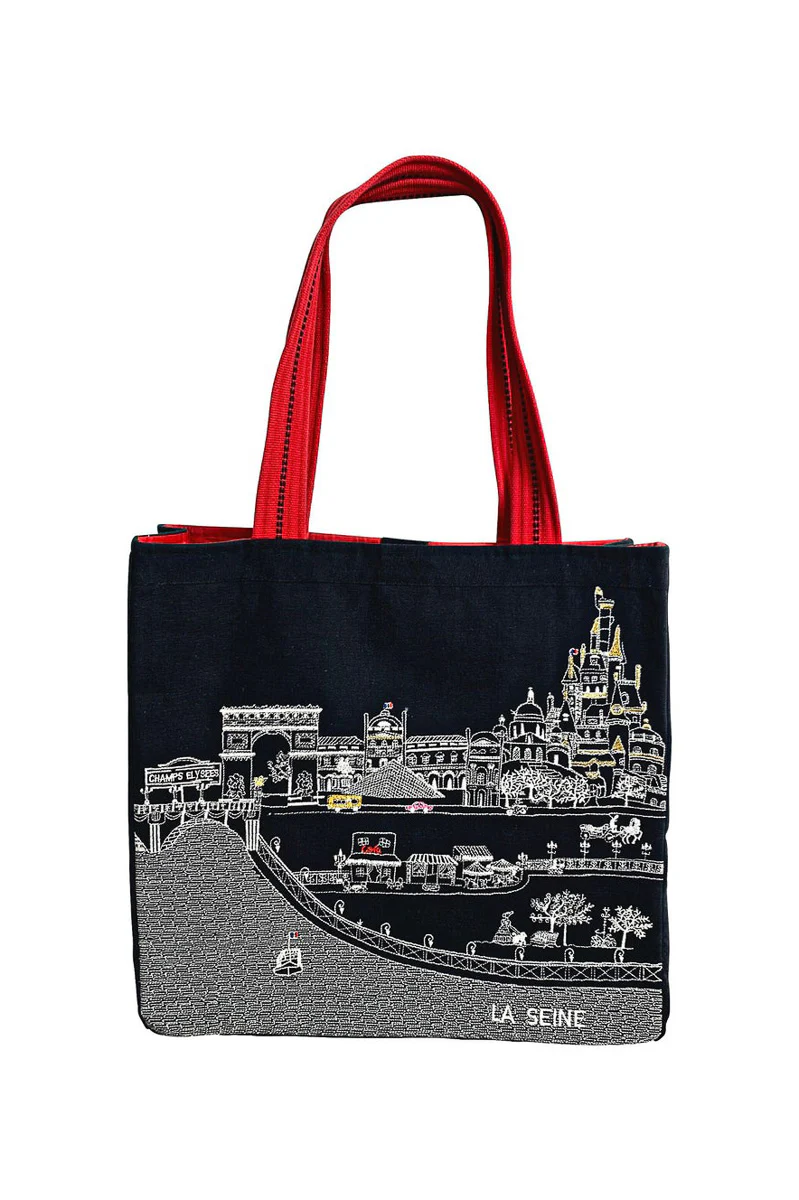 Paris Skyline Embroidered Night (Black) Tote Bag - Image 2