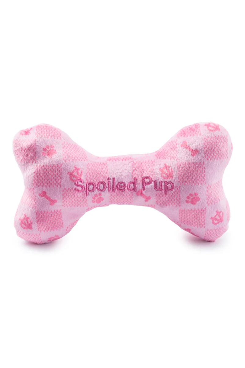 Pink Checker Chewy Vuiton Bone Dog Toy Large - Image 2