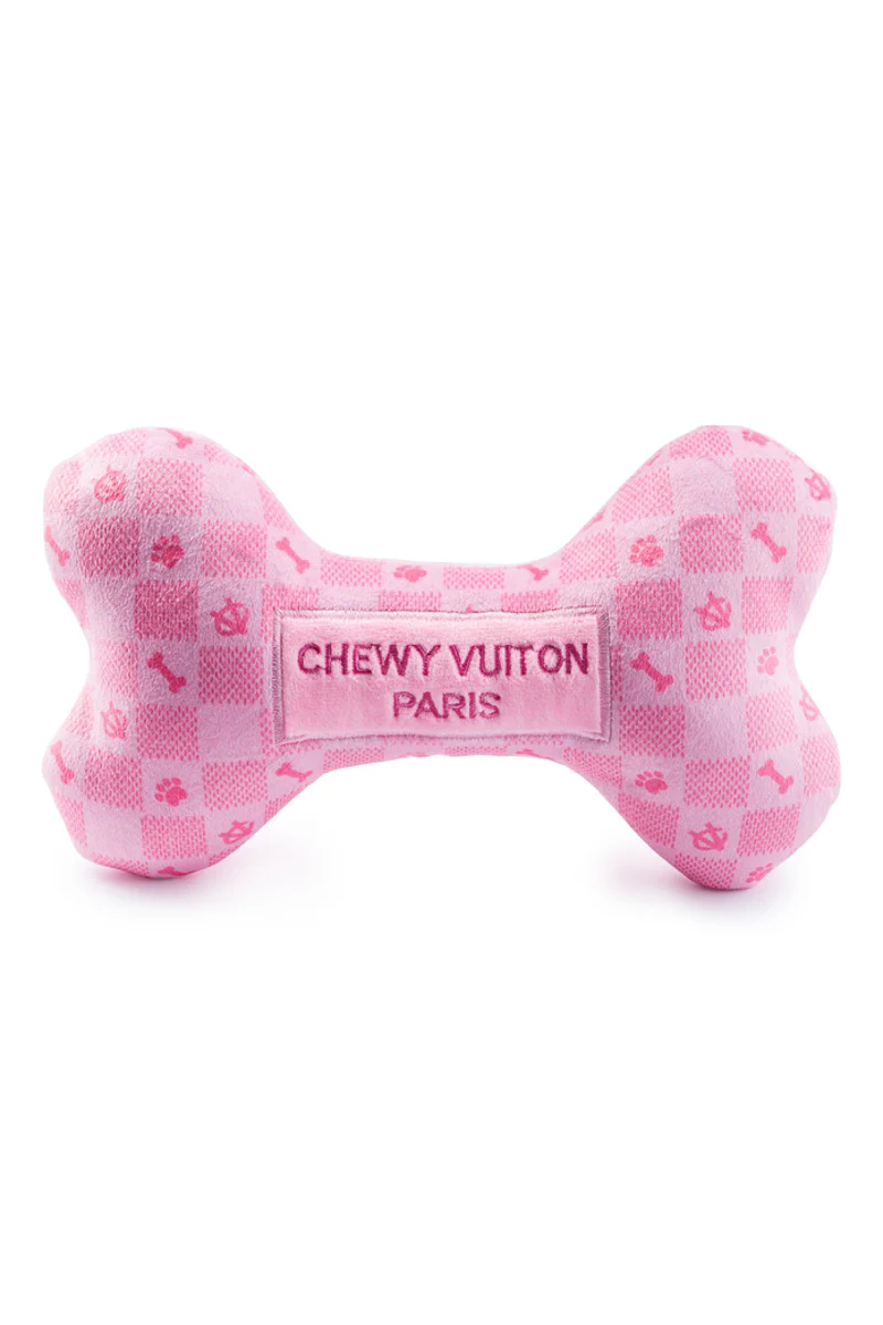Pink Checker Chewy Vuiton Bone Dog Toy Small - Image 2