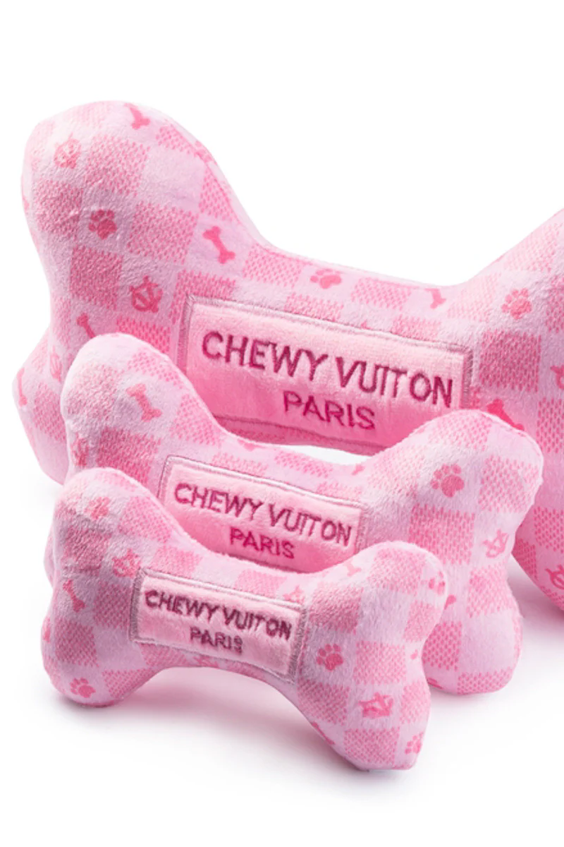 Pink Checker Chewy Vuiton Bone Dog Toy Small - Image 3
