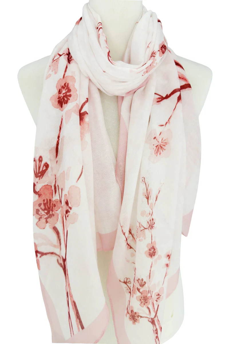 Pink Cherry Blossoms in Full Bloom Watercolor Scarf