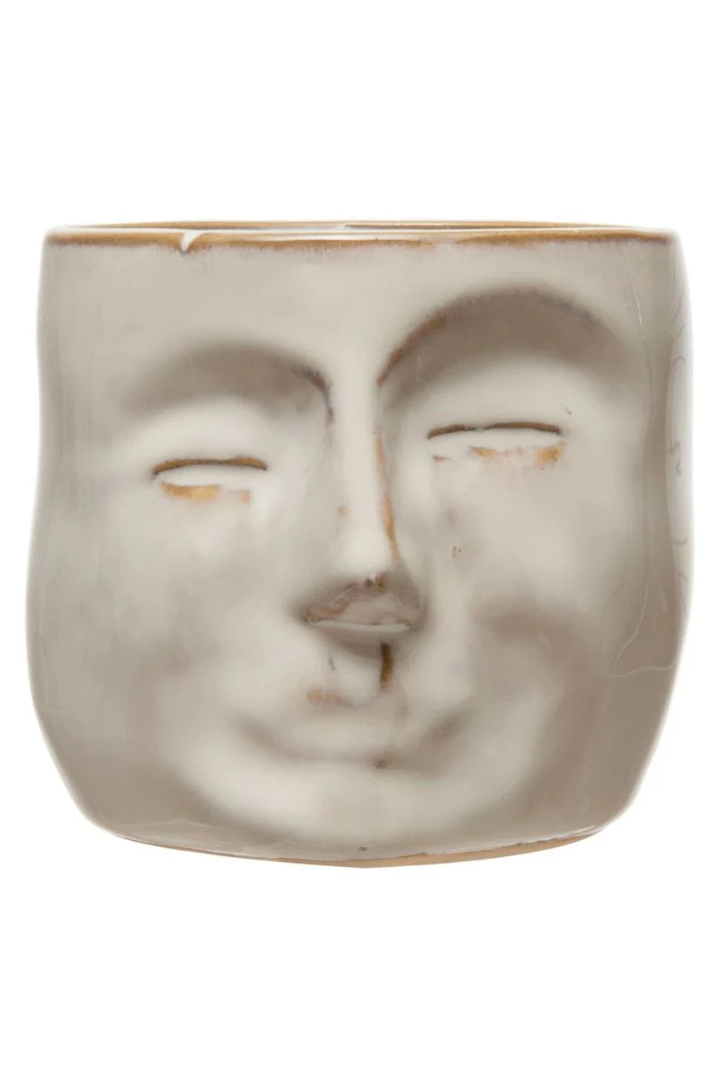 Stoneware Mini Planter with Face