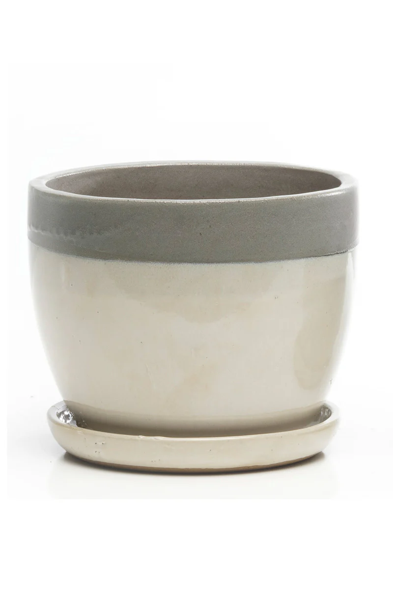 Alfresco Chic Collar Planter With Saucer Large Grey