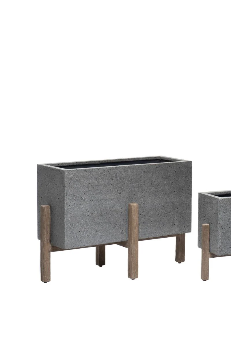 Alfresco Romeo Rectangle Planter With Wooden Stand Large