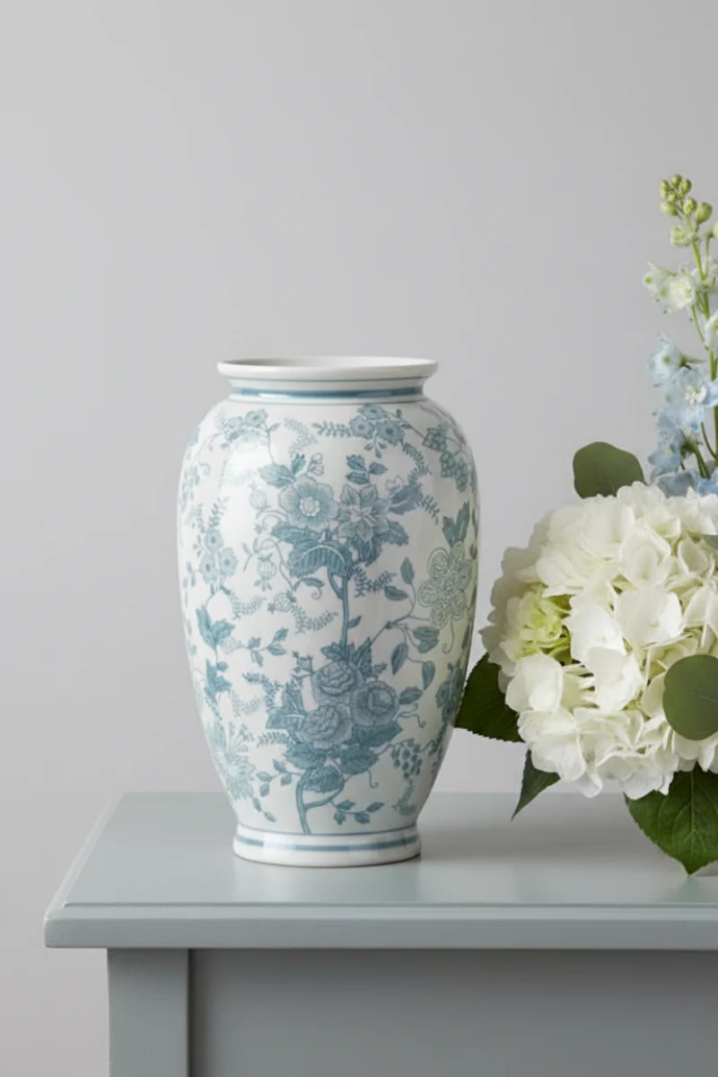 Porcelain Chinoiserie Vase Large Teal & White