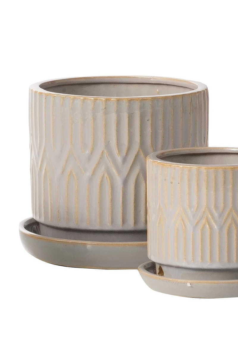 Alfresco Cathedral Petits Pot with Saucer 7.75" Grey Mist
