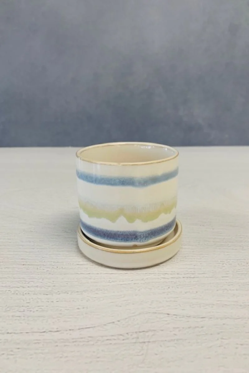 Chive Pot & Saucer Minute 2 With Layers 3" Blue Green