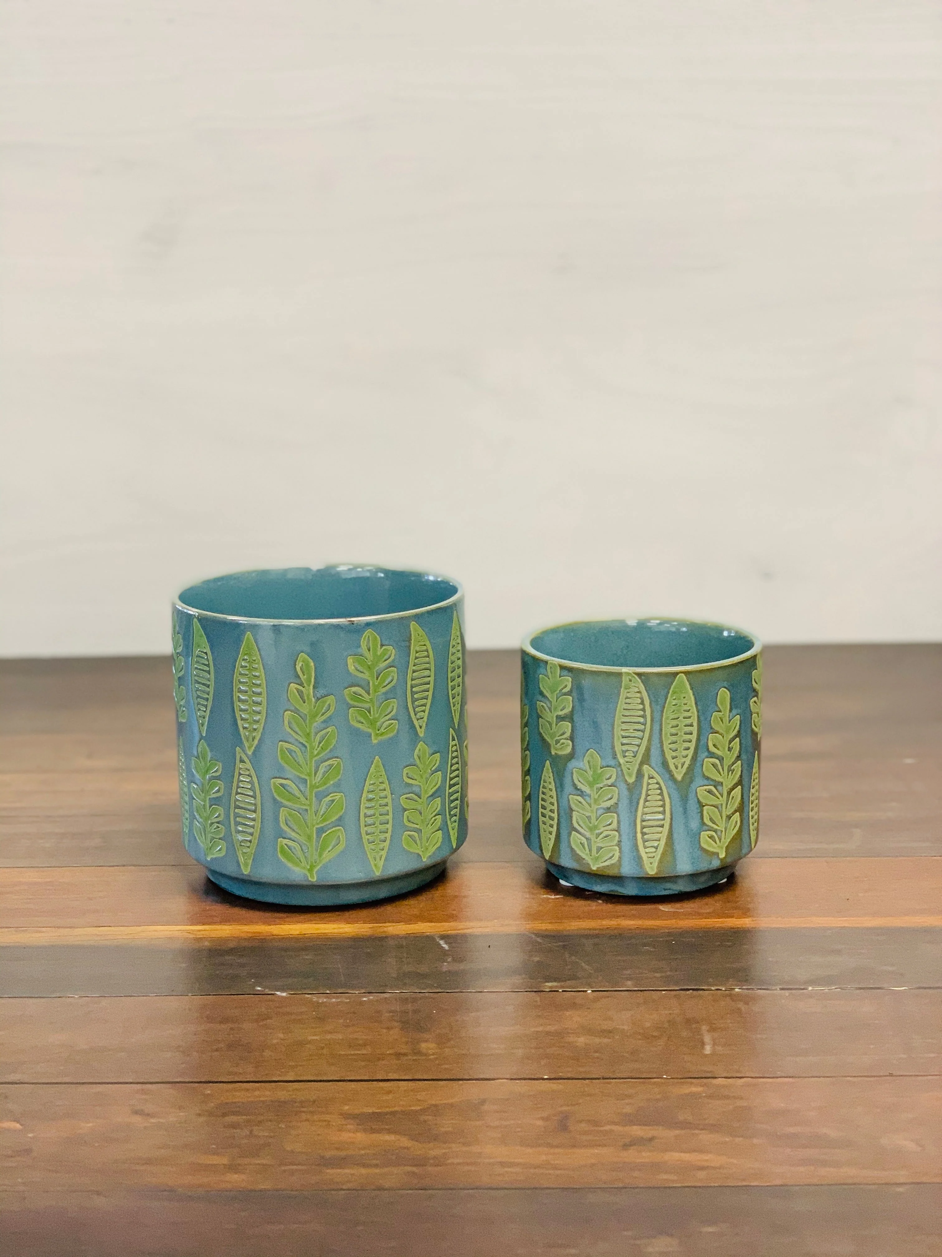 Alfresco Random Leaf Petits Pot 5.75" Blue Green