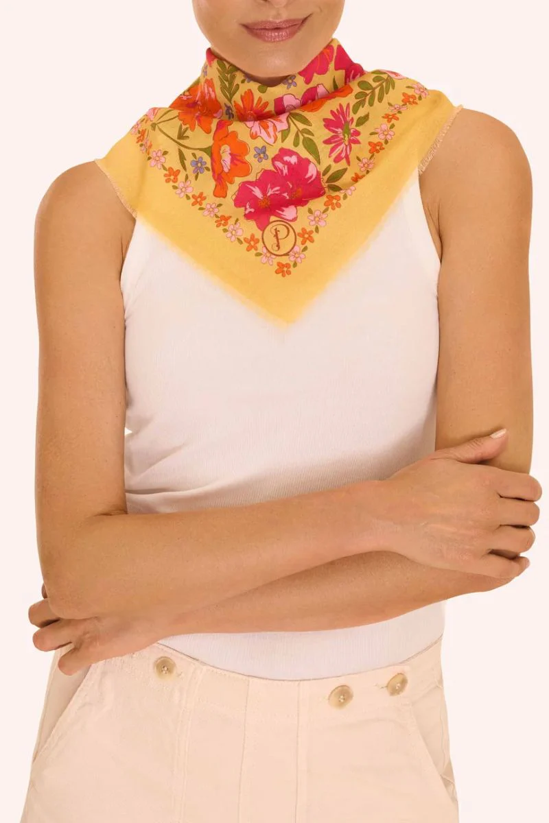 Powder Design Cotton Bandana Sketched Florals Mustard