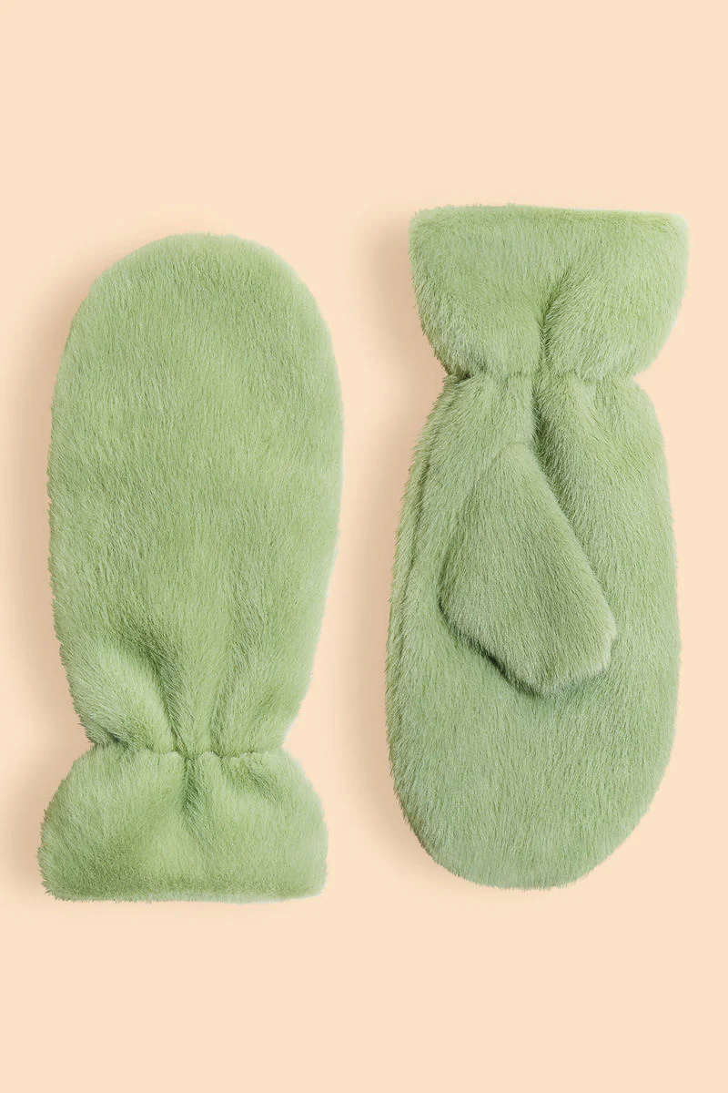 Powder Design Fluffy Teddy Mittens Sage - Image 2