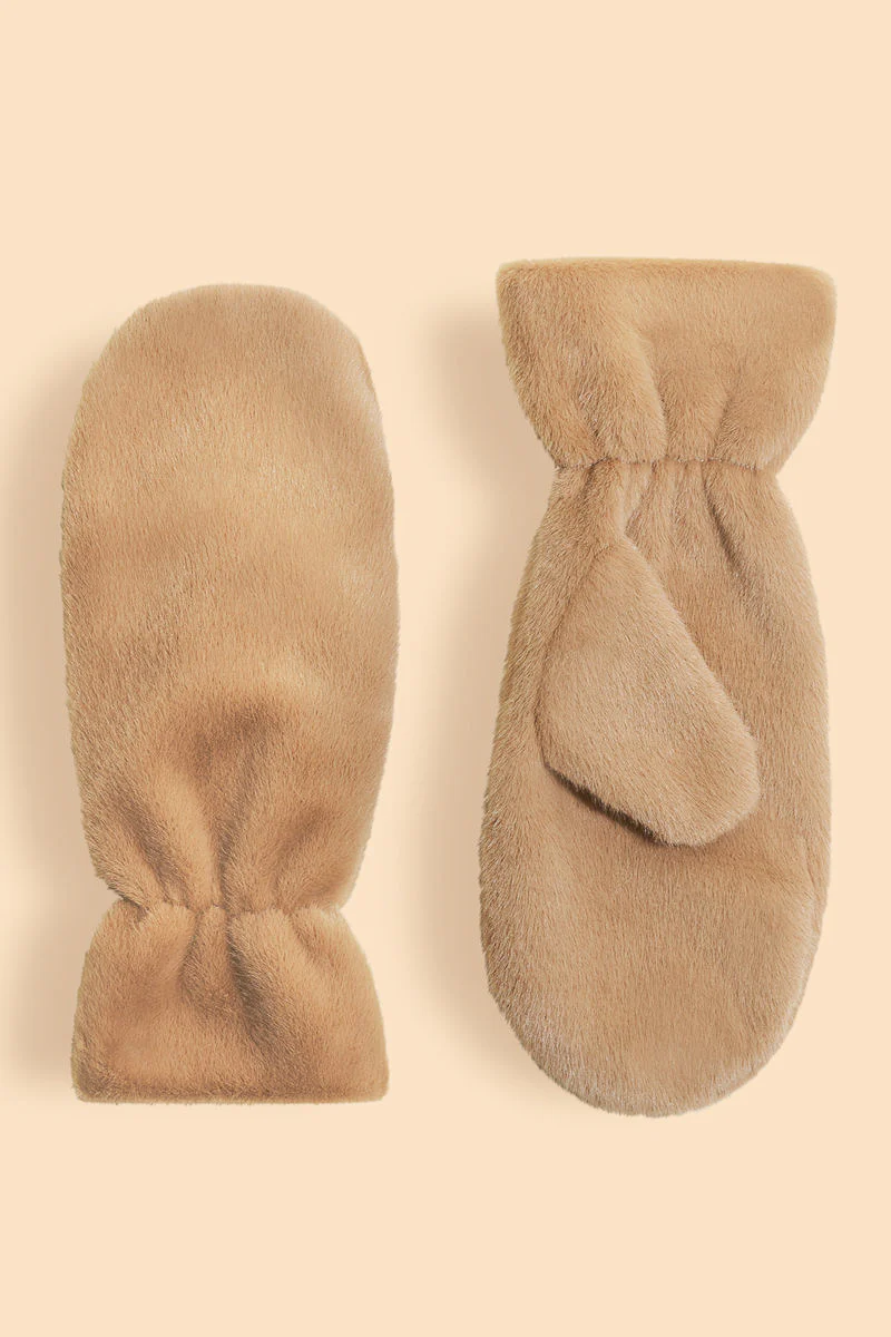 Powder Design Fluffy Teddy Mittens Taupe - Image 2