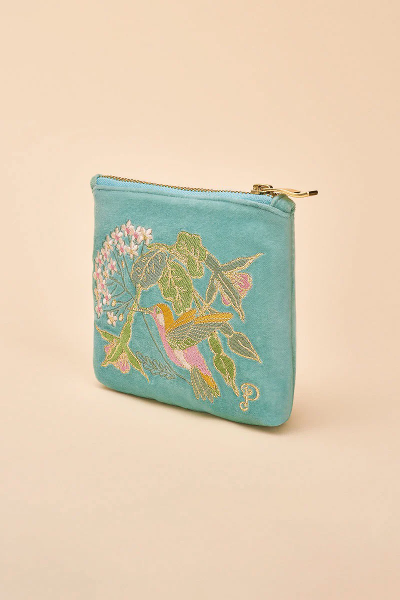 Powder Design Velvet Mini Pouch Hummingbird Aqua - Image 2