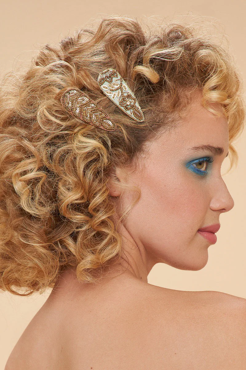 Powder Design Jeweled Hair Clips Spiral Shell and Wildflower - Image 2