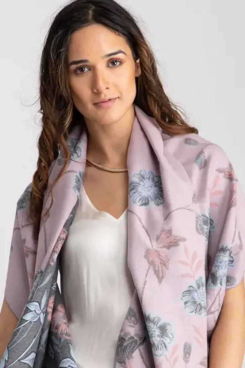 Reversible Floral Scarf Pink Grey - Image 2