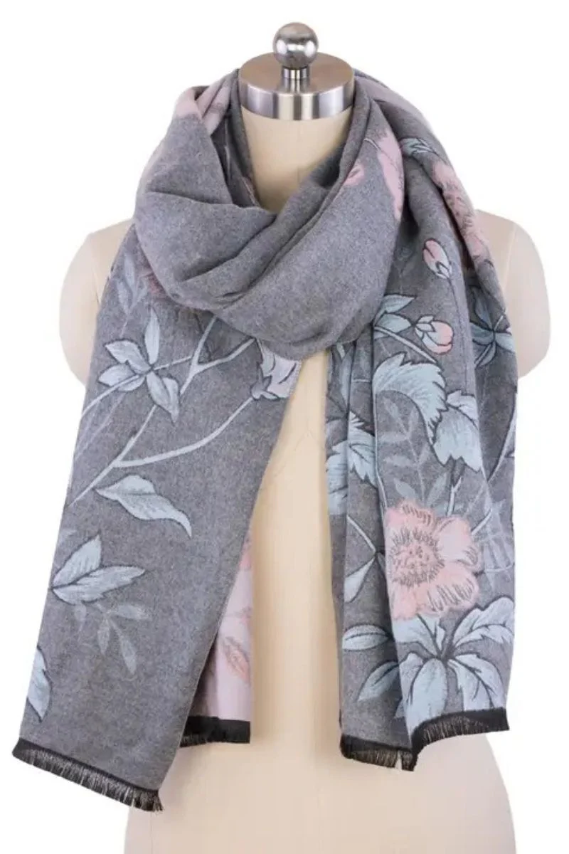 Reversible Floral Scarf Pink Grey - Image 4