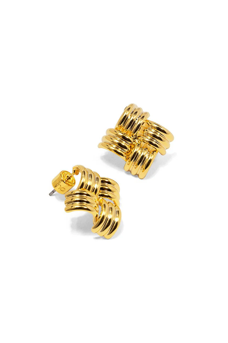 Rho Interwoven Ridged Stud Earrings Gold - Image 2