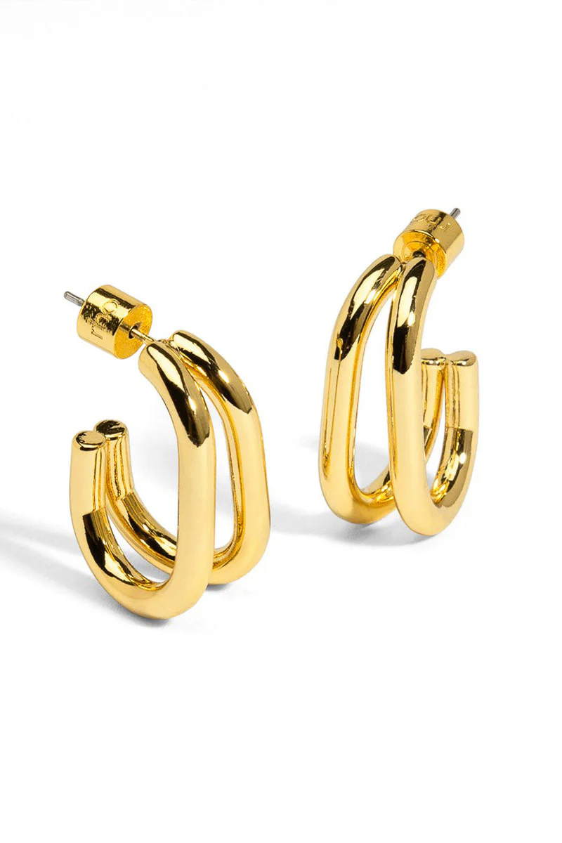Rho Short Metal Layer Earrings Gold - Image 2