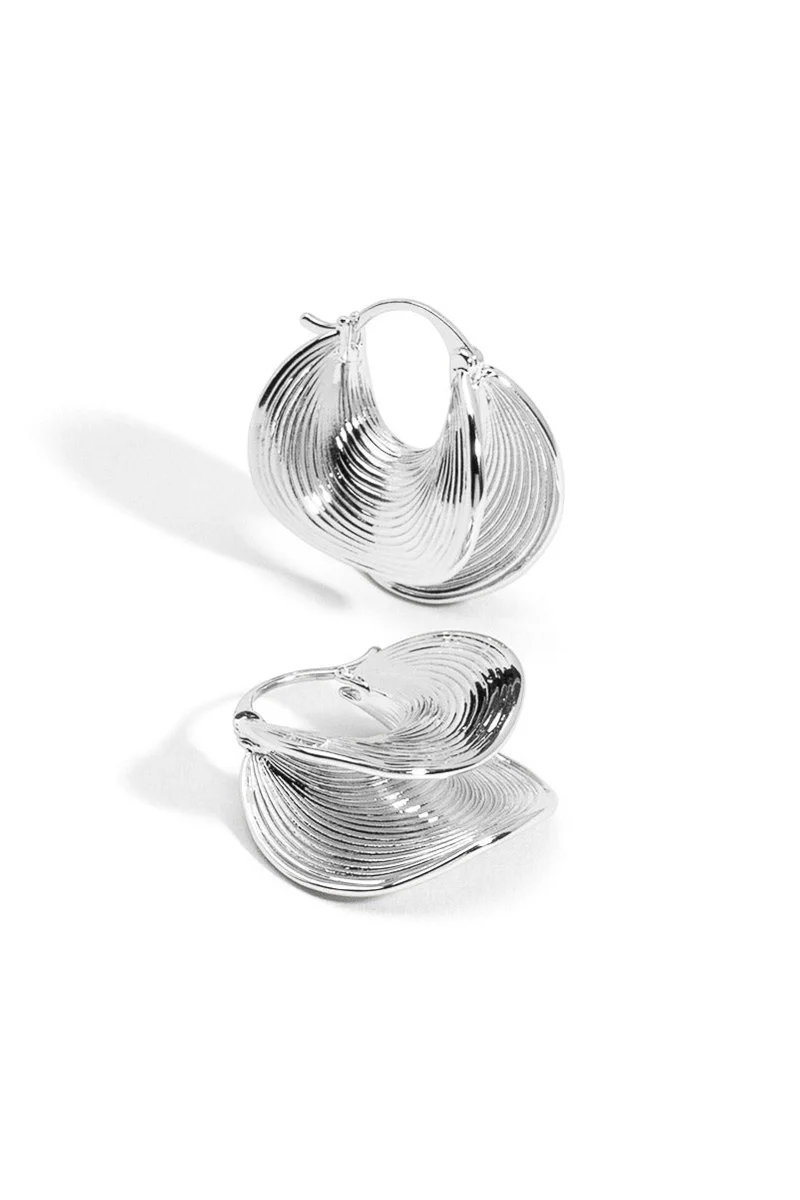 Rho Textured Ripple Hoop Earrings Rhodium