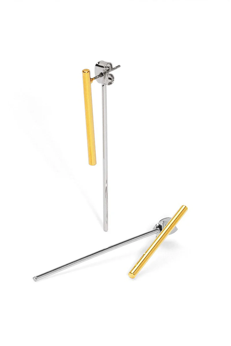 Rho Two Tone Bar Drop Earrings Gold/Rhodium