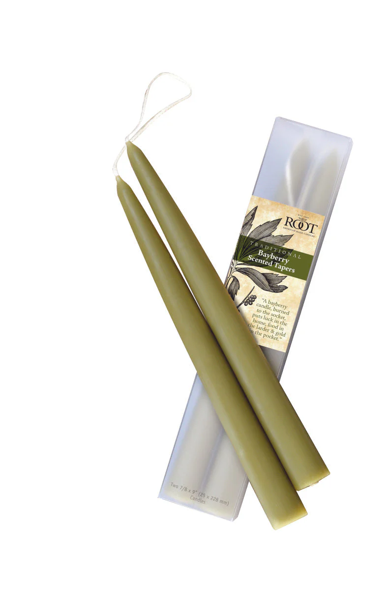 Root Candle Traditional Bayberry Scented Set of 2 Tapers 9"