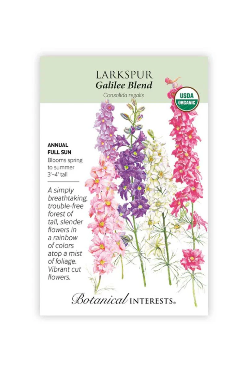 Botanical Interests Galilee Blend Larkspur Organic Seeds