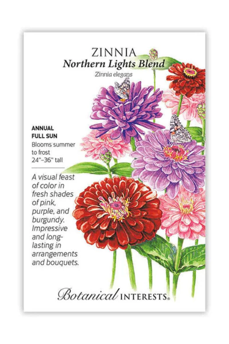Botanical Interests Northern Lights Blend Zinnia Seeds