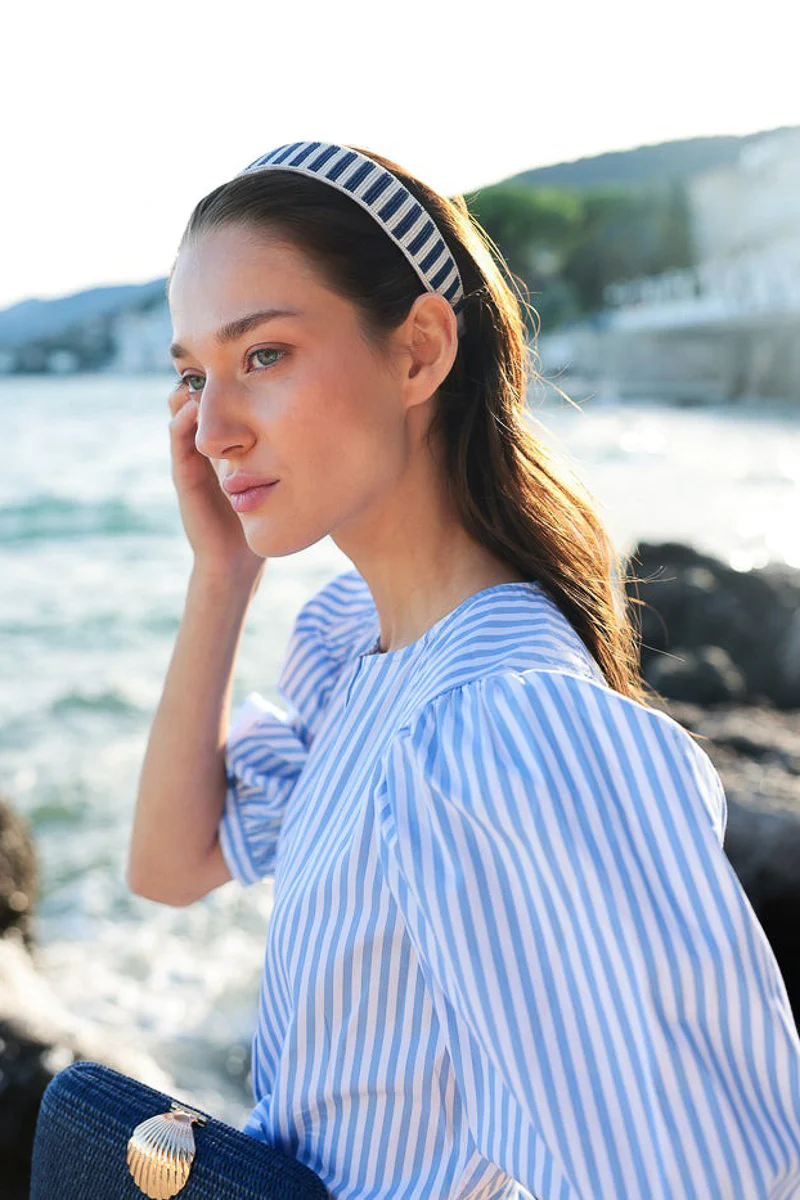 Shiraleah Beaded Stripe Headband Navy - Image 2