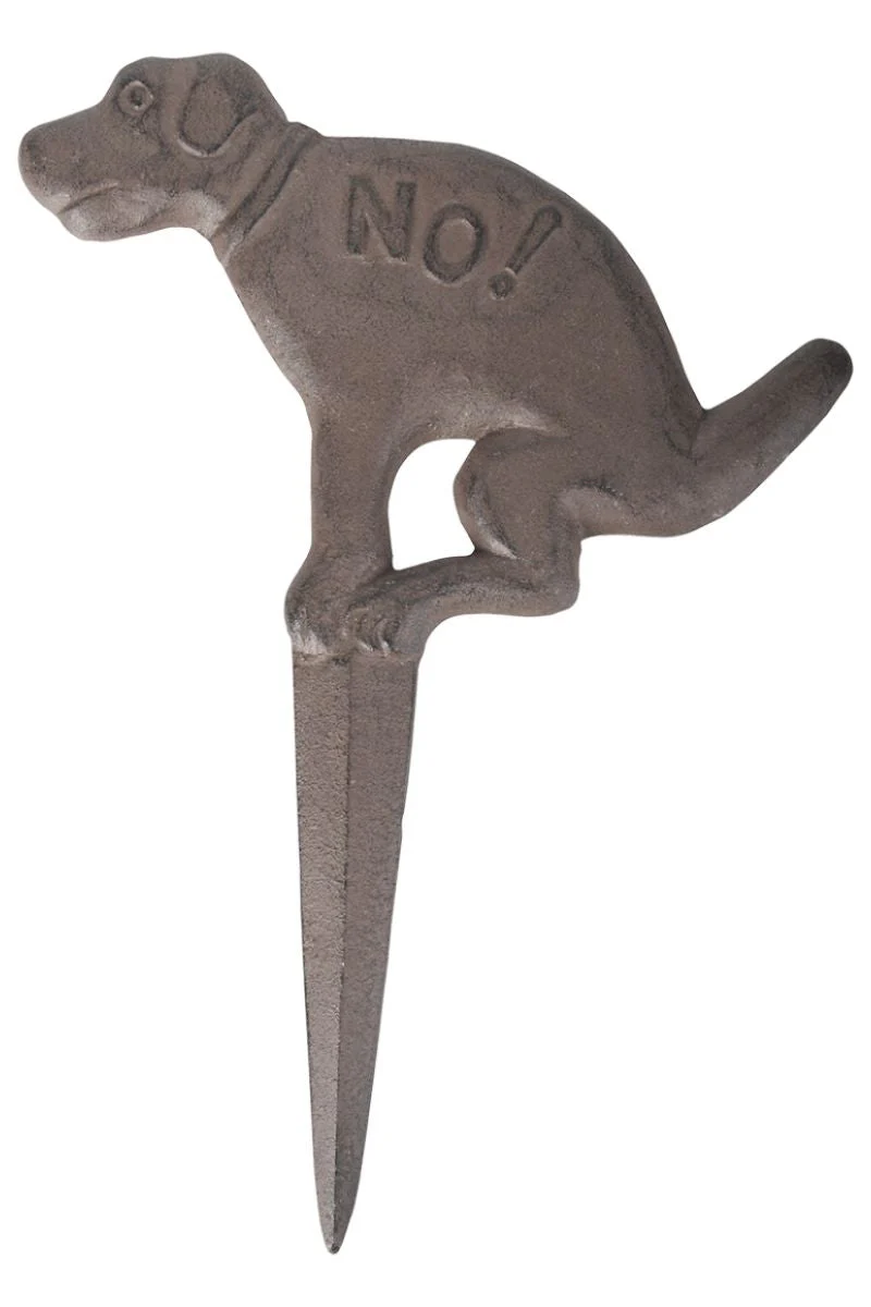 No! Pooping Yard Sign Cast Iron Antique Gold