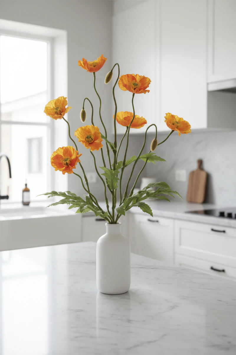 Faux Poppy Bush 15" Orange