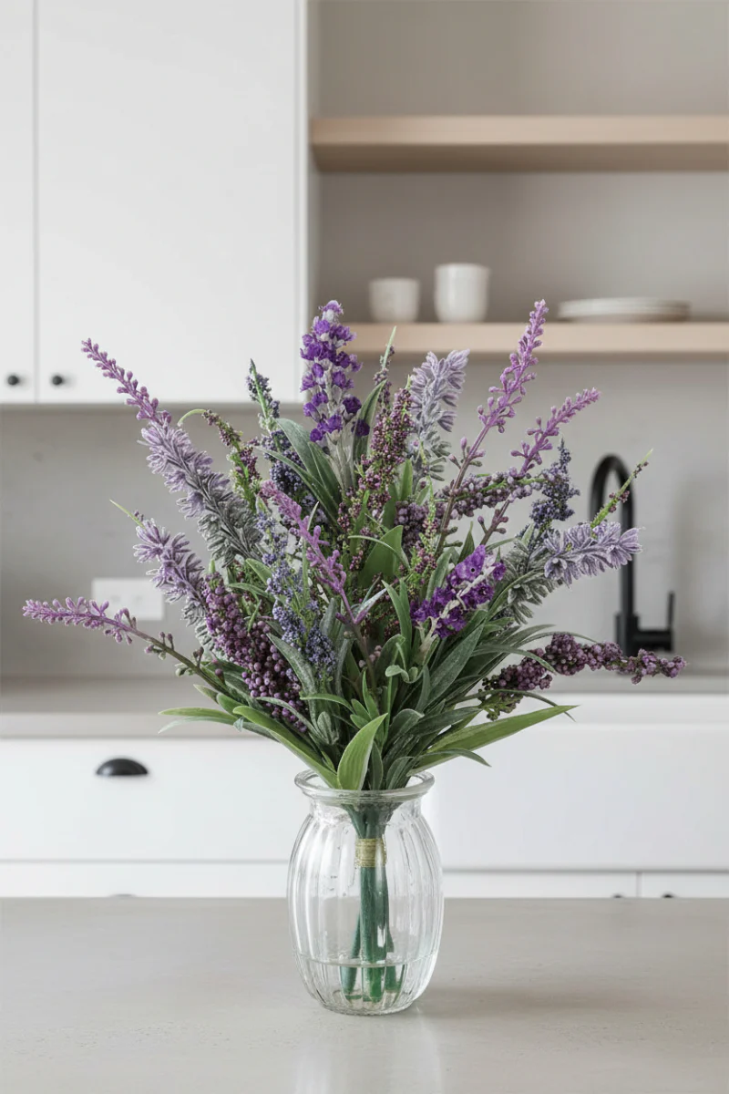 Faux Lavender In Glass Vase 11" Purple & Lavender