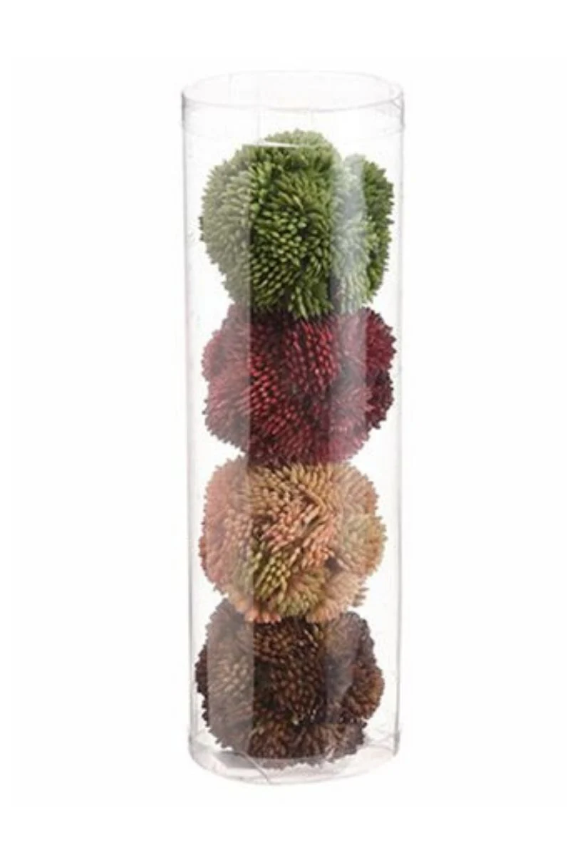 Faux Sedum Orb 2" Two Tone Green  Set of 4