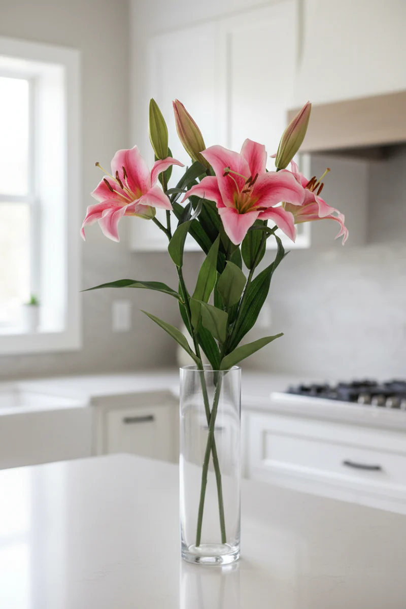 Faux Stargazer Lily Spray 35" Rubrum