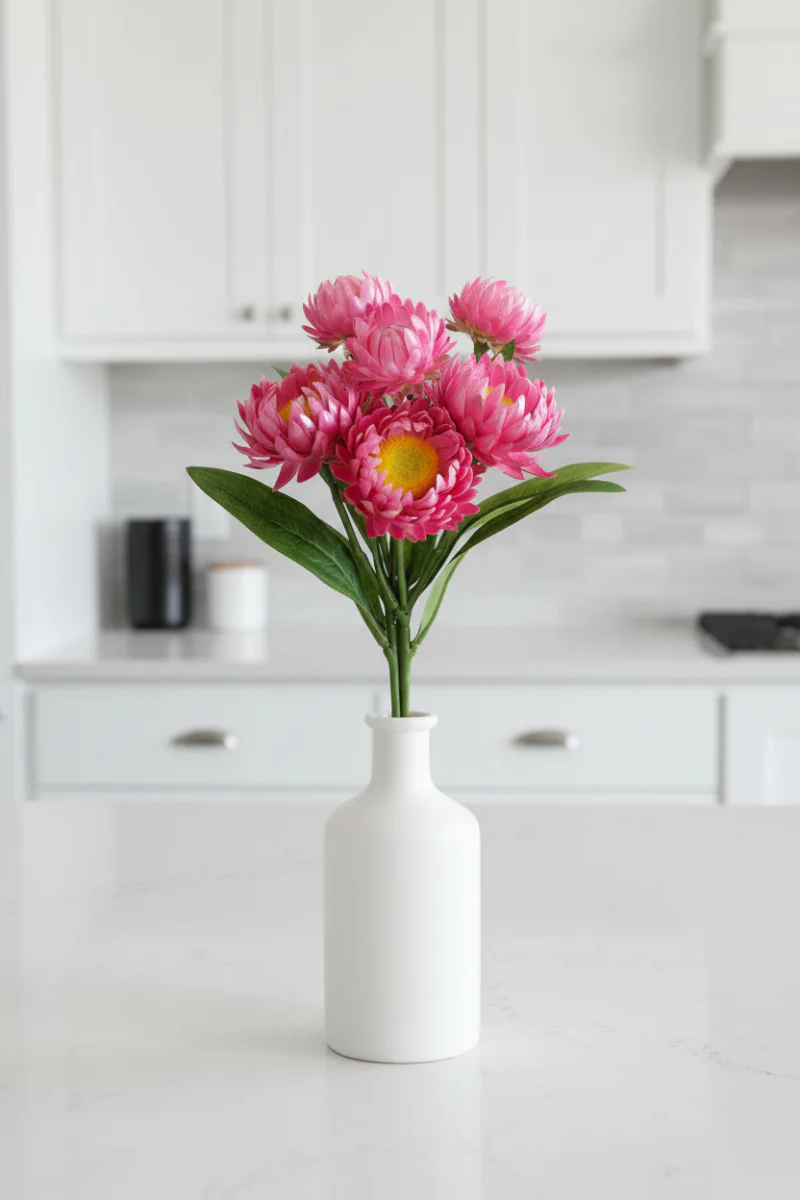 Faux Strawflower Bouquet 12" Pink