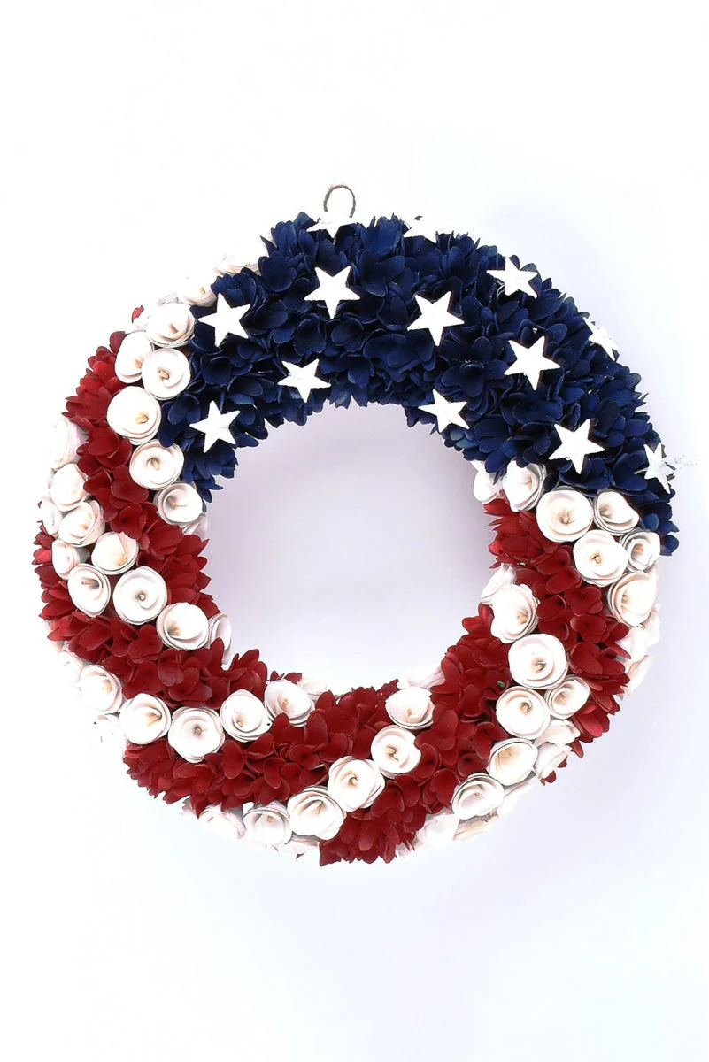 Faux Americana Wreath 18.5" Red, White, Blue