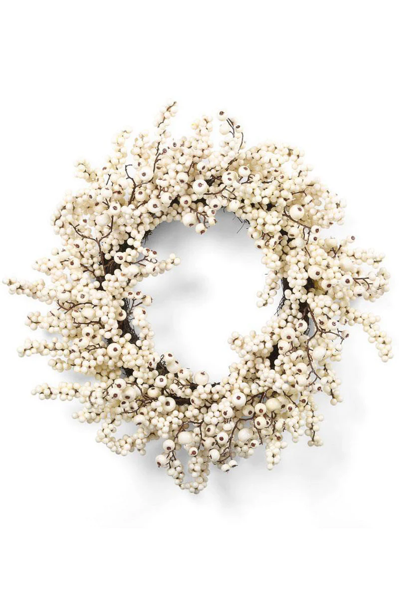 Faux Berry and Rosehip Wreath 24" White