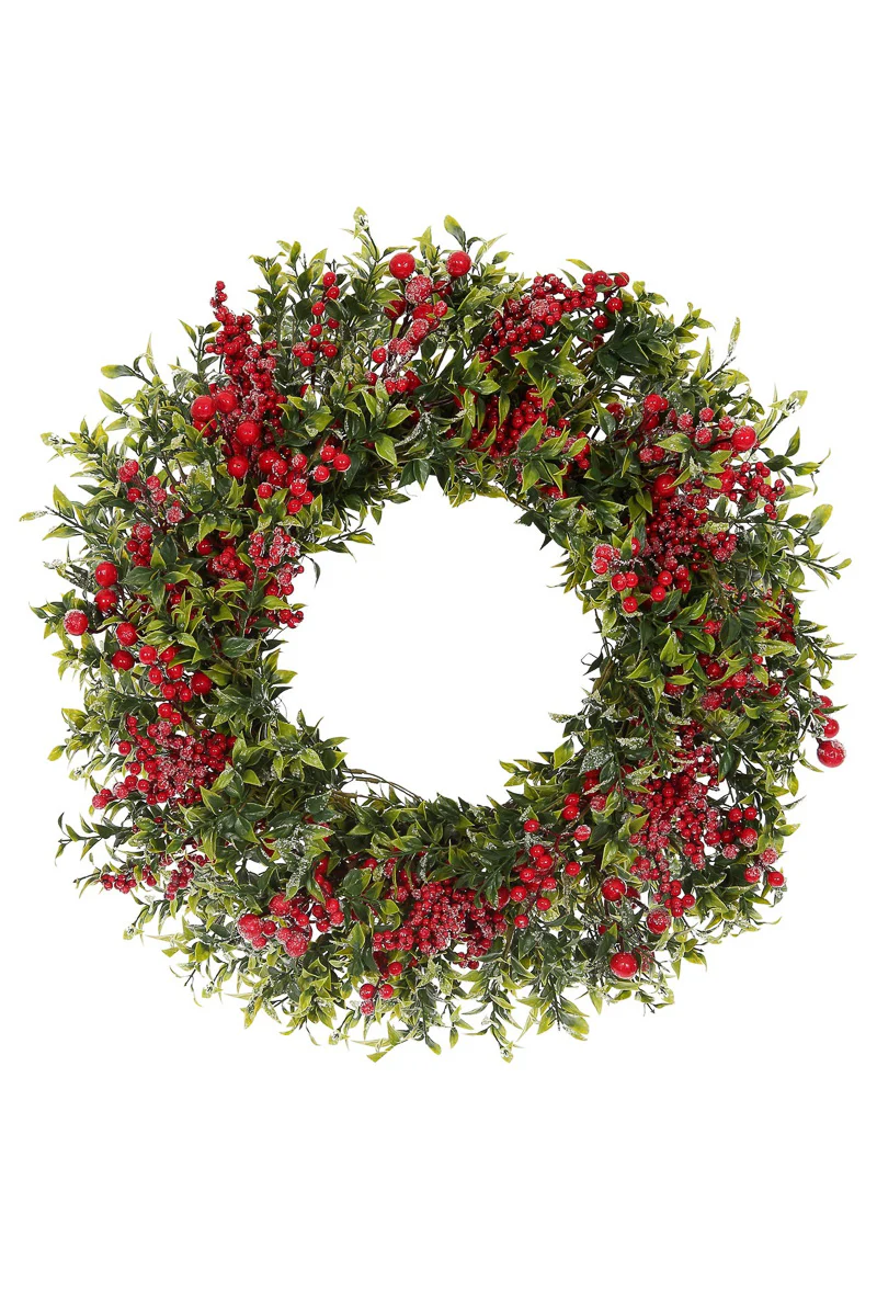 Faux Snowy Berry Wreath 26" Green Red