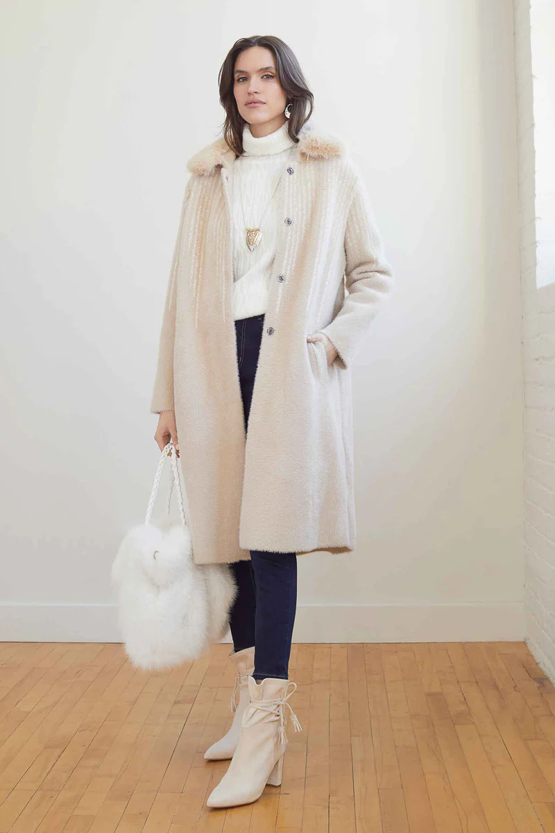 Sofia Brushed Coat With Removable Collar Large / Extra Large Beige & Cream - Image 3