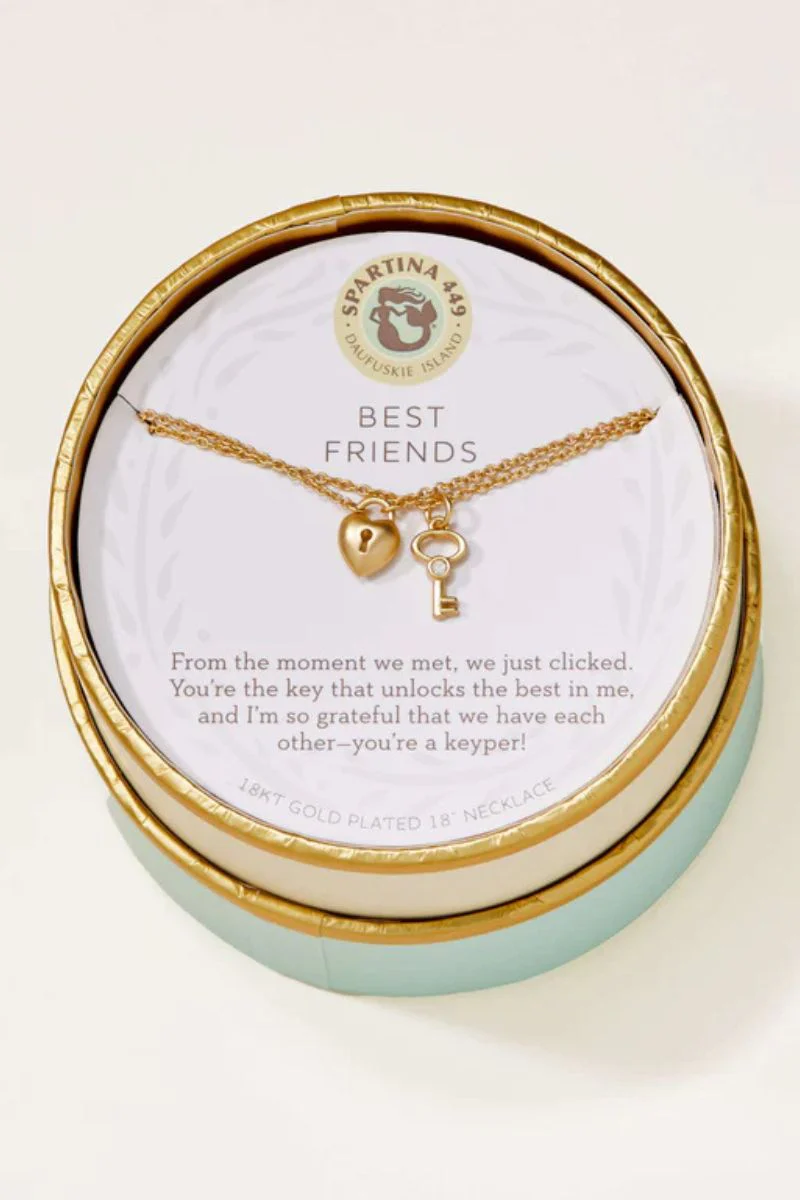 Spartina Sea La Vie Best Friends Heart Key Necklace Gold 2 piece set